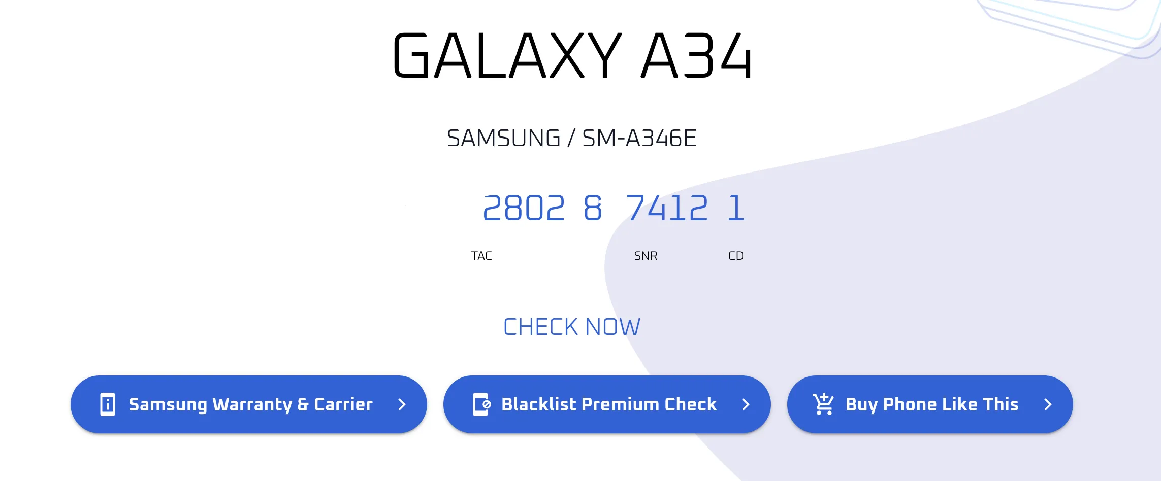 Hình ảnh kiểm tra số IMEI của điện thoại trên trang web IMEI.info để phát hiện thiết bị bị trộm