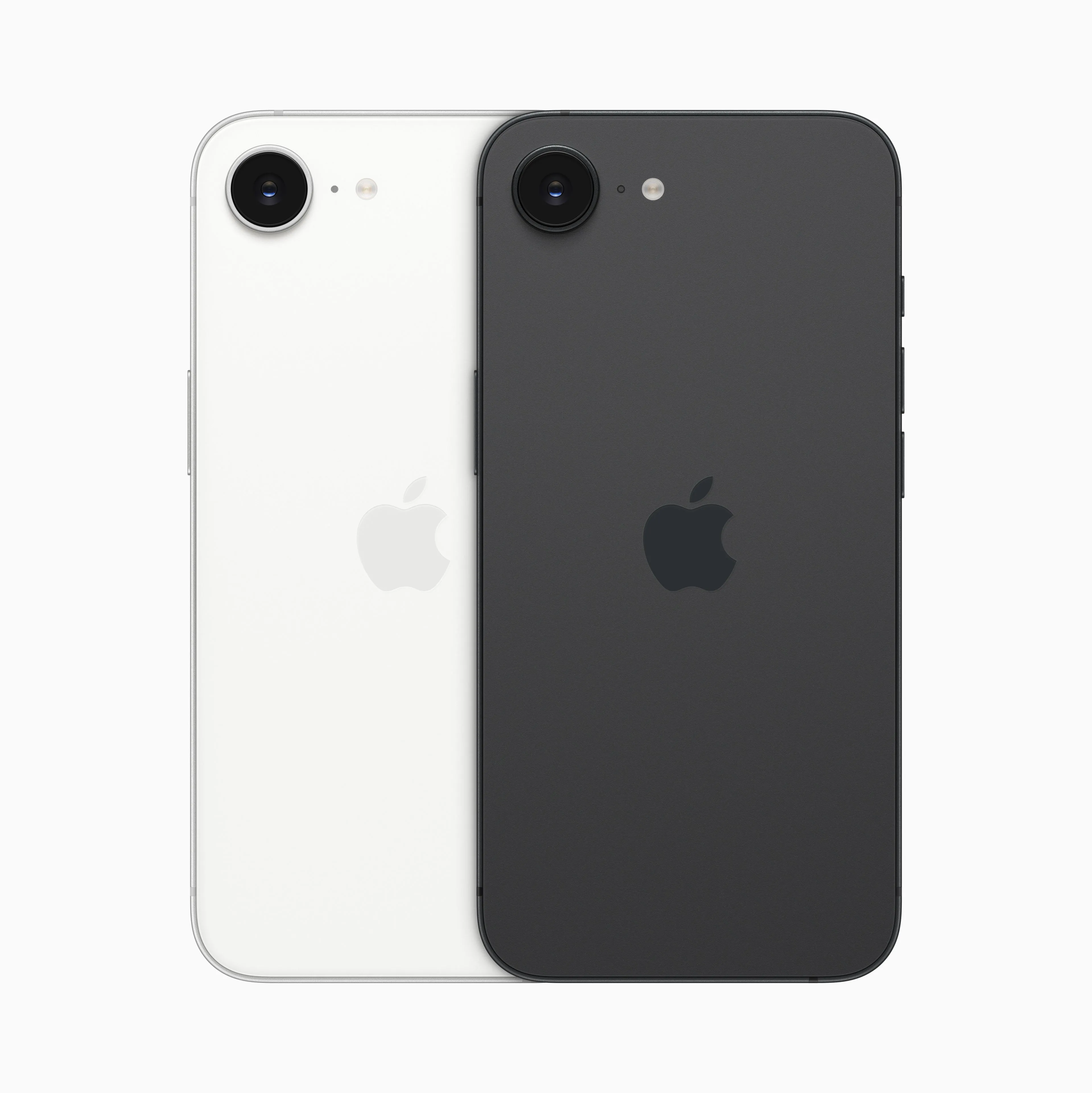 Hình ảnh mặt trước và mặt sau của iPhone 16e với các tùy chọn màu sắc.