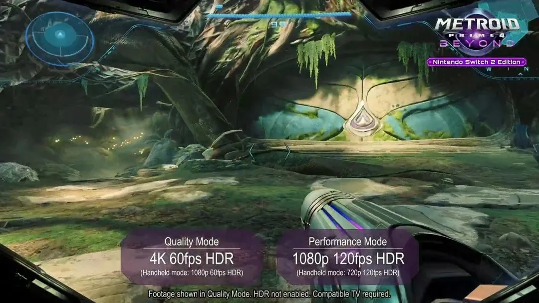Hình ảnh Metroid Prime 4 minh họa hai chế độ hiệu suất đồ họa, gợi ý các cải tiến trên phiên bản Switch 2 Edition