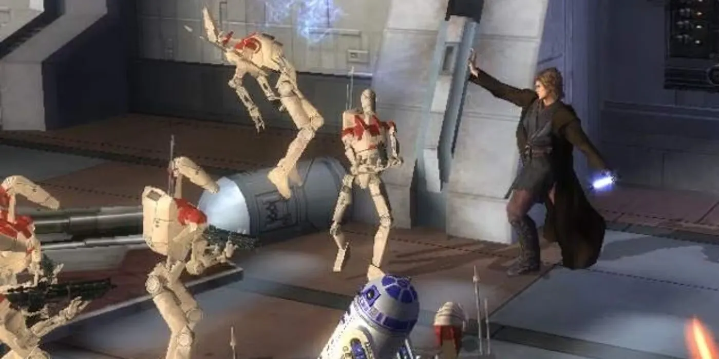 Hình ảnh Obi-Wan Kenobi trong game Star Wars: Episode III: Revenge of the Sith, một tựa game hành động chiến đấu.