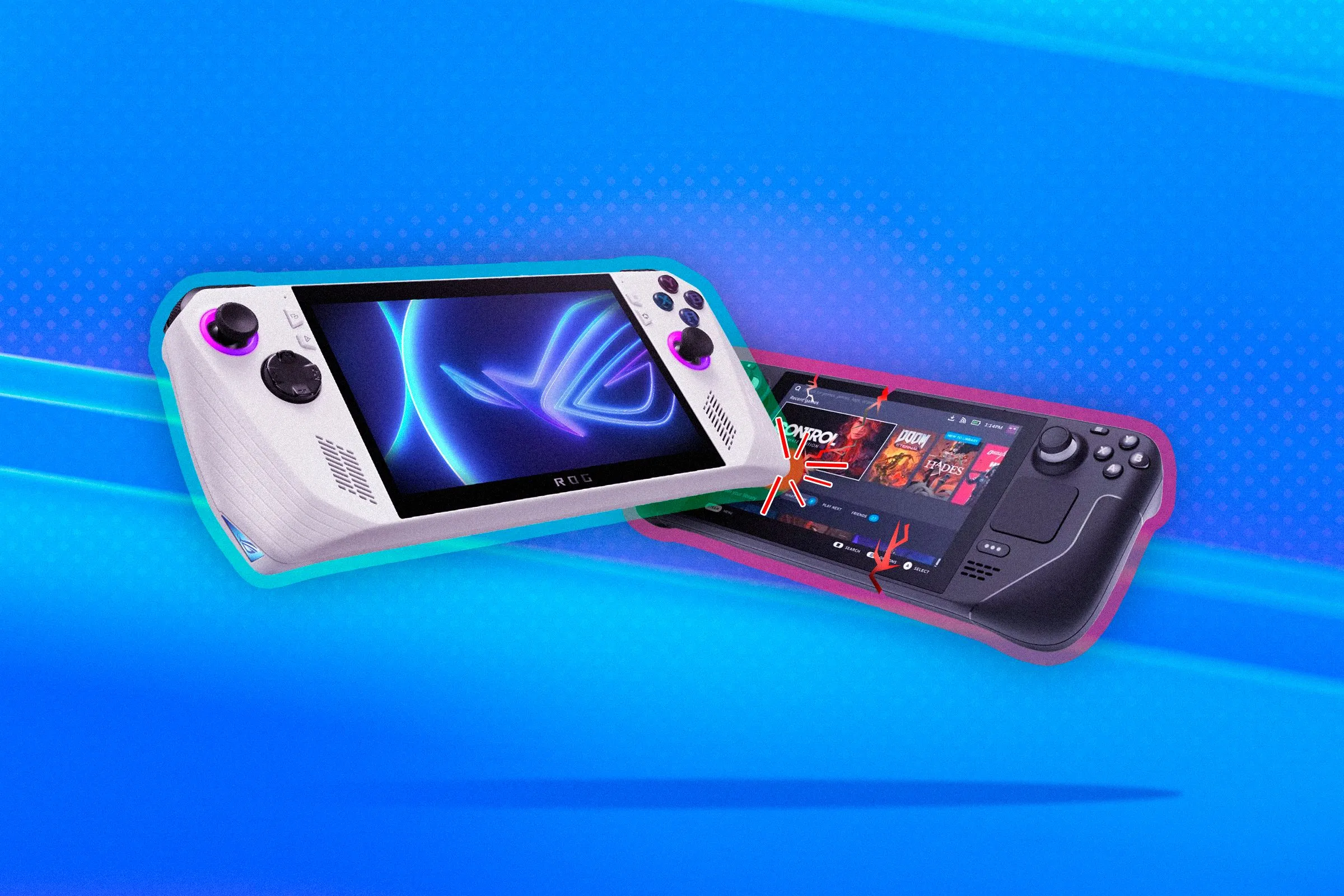 Hình ảnh ROG Ally đang chiến đấu với Steam Deck.