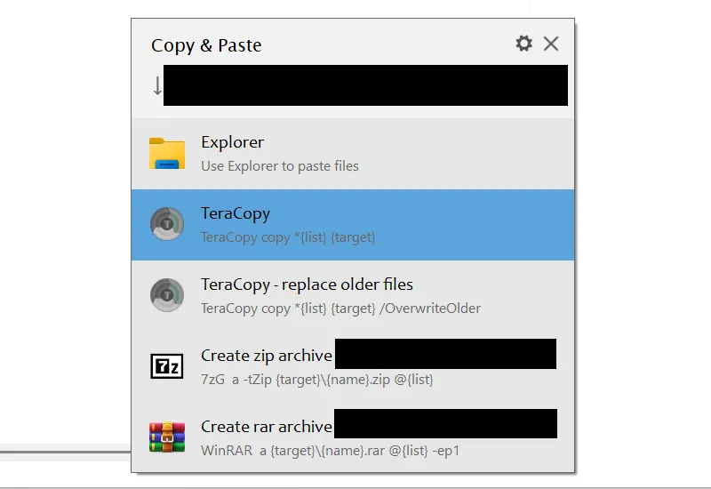 Hộp thoại lựa chọn sử dụng TeraCopy hoặc công cụ chuyển tệp mặc định của Windows