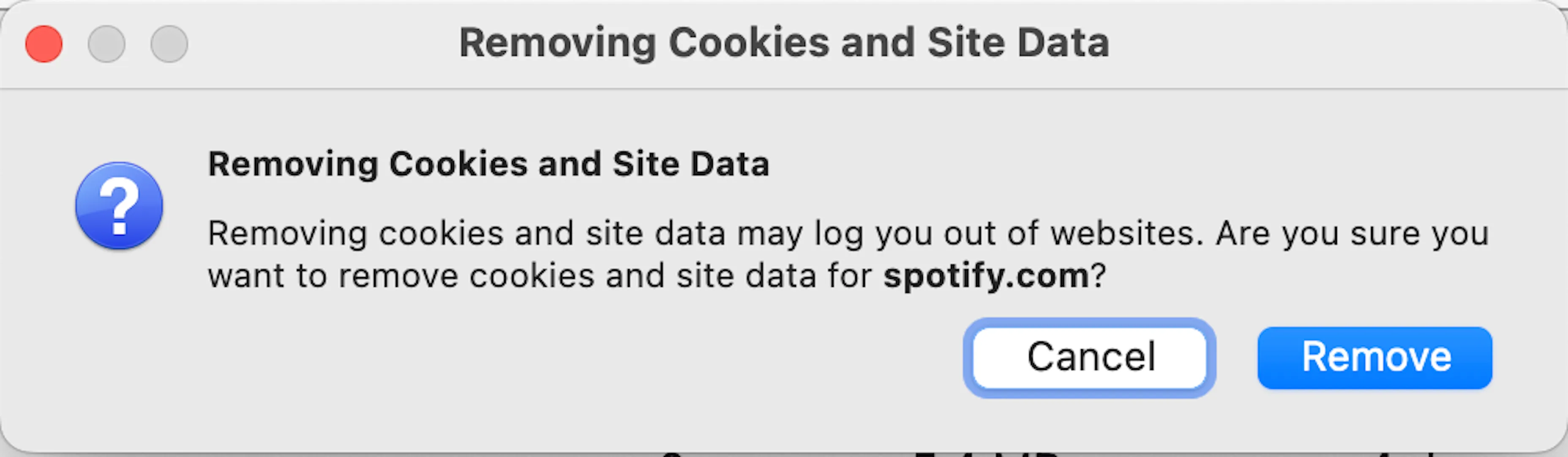 Hộp thoại xác nhận xóa cookie và dữ liệu trang web đã chọn trong trình duyệt Firefox