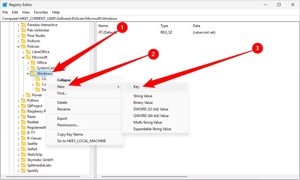 Hướng dẫn tạo khóa Registry (Key) mới để tùy chỉnh cài đặt Windows 11.