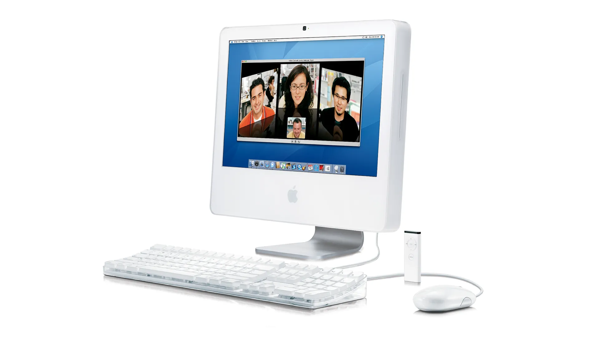 iMac Intel vỏ polycarbonate màu trắng trên nền trắng, đánh dấu kỷ nguyên chip Intel đầu tiên cho dòng iMac.