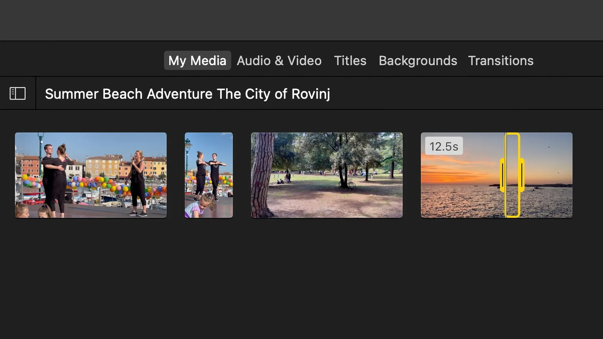 Kéo chọn phạm vi video tùy chỉnh trong iMovie cho Mac.