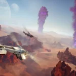 Khung cảnh Deep Desert rộng lớn nhìn từ trên cao trong game Dune: Awakening, khu vực PvP-PvE đầy rủi ro và phần thưởng.