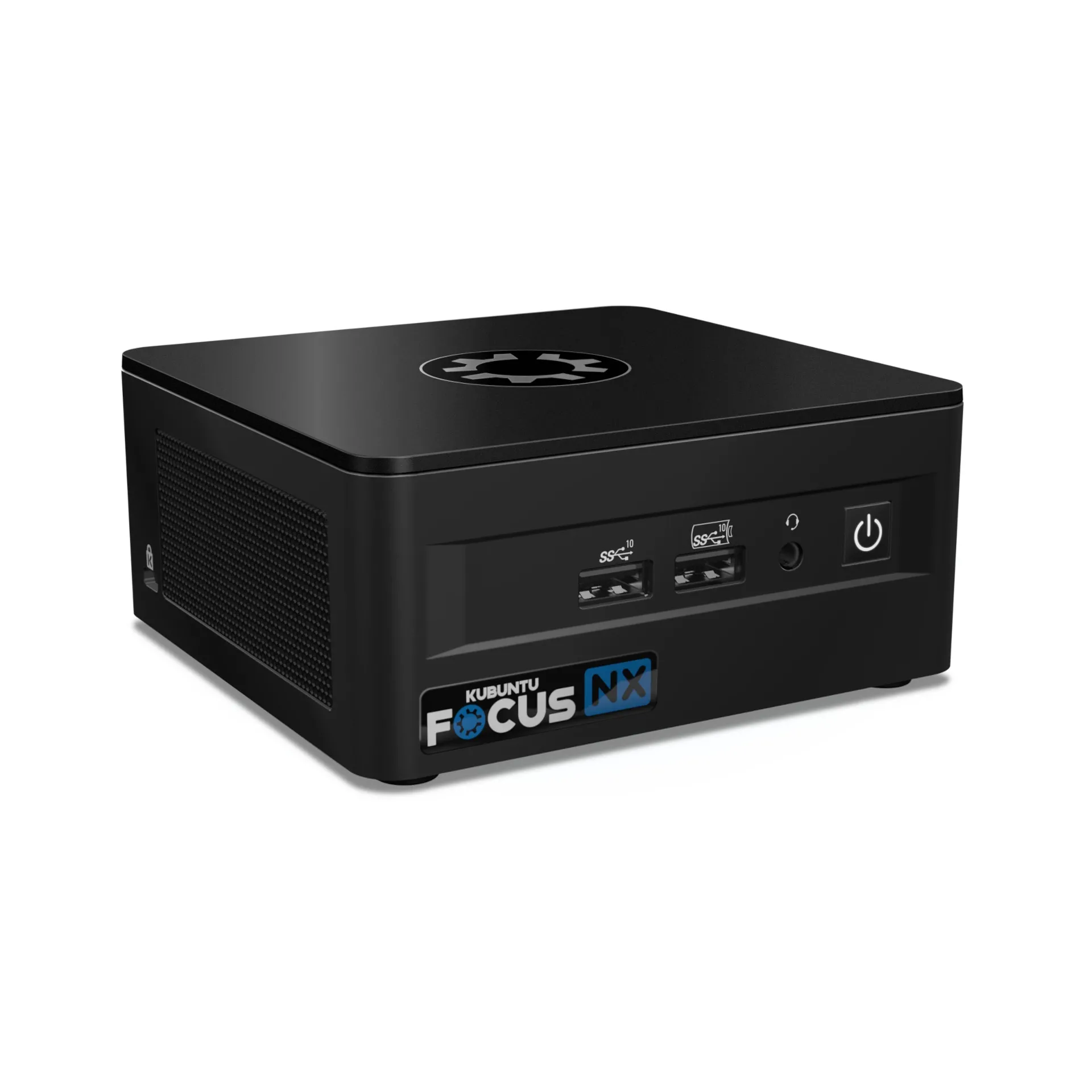 Kubuntu Focus NX Gen 2 hiển thị các cổng kết nối và mặt bên.