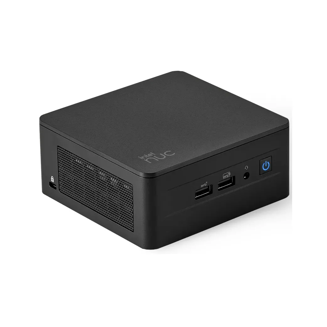 Laptop with Linux Intel NUC13 với logo và thiết kế tối giản.