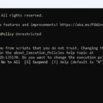 Lệnh PowerShell Set-ExecutionPolicy Unrestricted để gỡ bỏ hạn chế thực thi script.