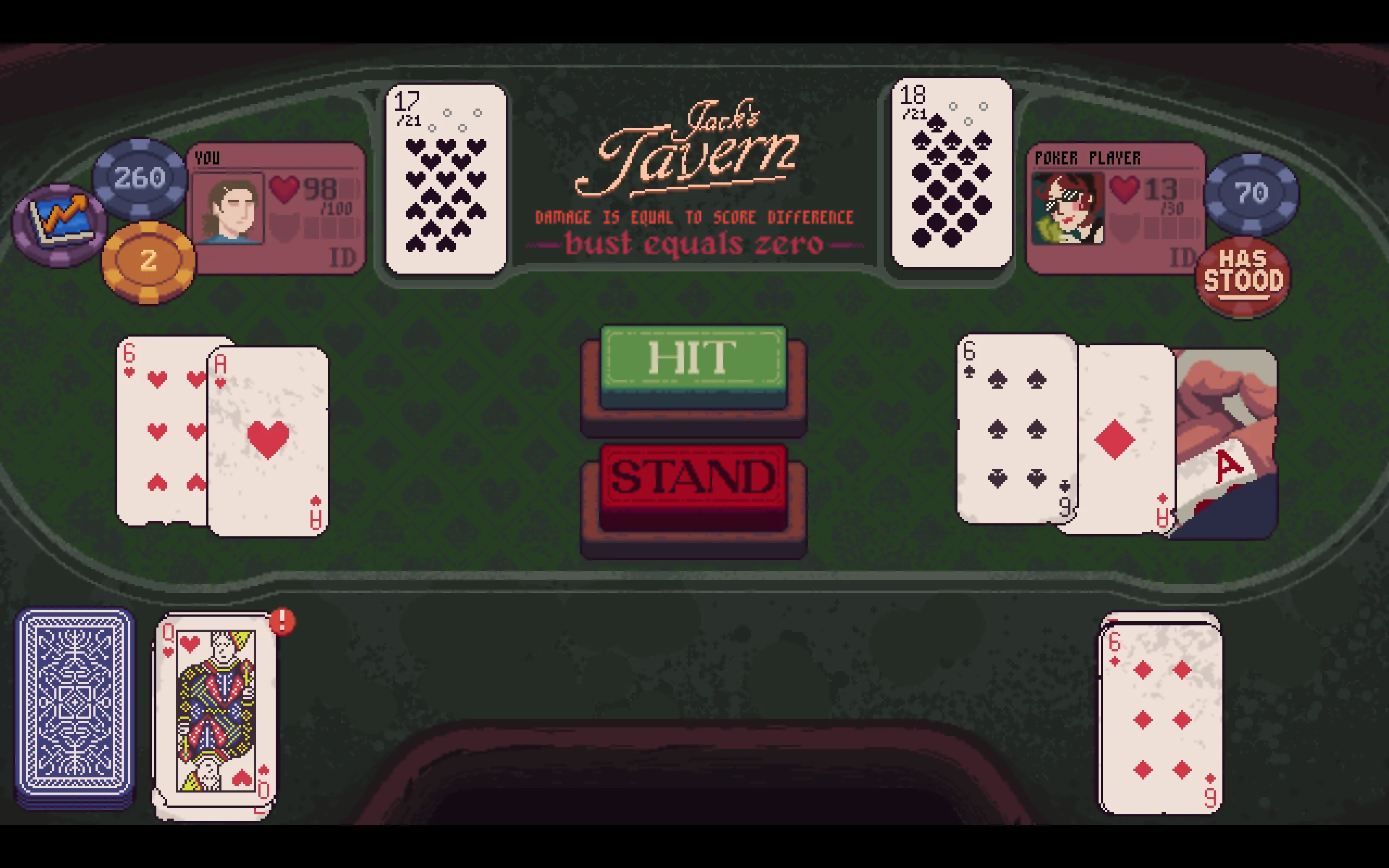Lối chơi game Dungeons &amp; Degenerate Gamblers, lấy cảm hứng Blackjack