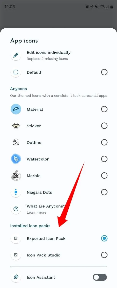 Lựa chọn một gói icon tùy chỉnh từ danh sách các theme có sẵn trong Niagara Launcher để thay đổi giao diện ứng dụng.
