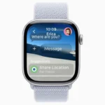 Màn hình Apple Watch hiển thị giao diện tin nhắn sau cập nhật watchOS 26, minh họa thiết kế Liquid Glass.