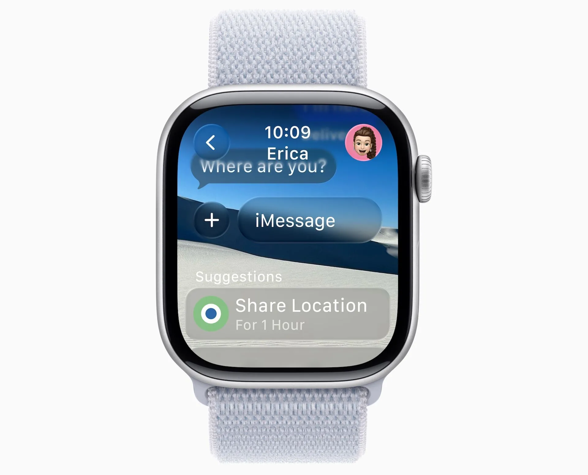 Màn hình Apple Watch hiển thị giao diện tin nhắn sau cập nhật watchOS 26, minh họa thiết kế Liquid Glass.