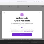 Màn hình chào mừng hiển thị giao diện ban đầu của ứng dụng web Apple Podcasts, gợi mở trải nghiệm nghe podcast trên mọi trình duyệt.