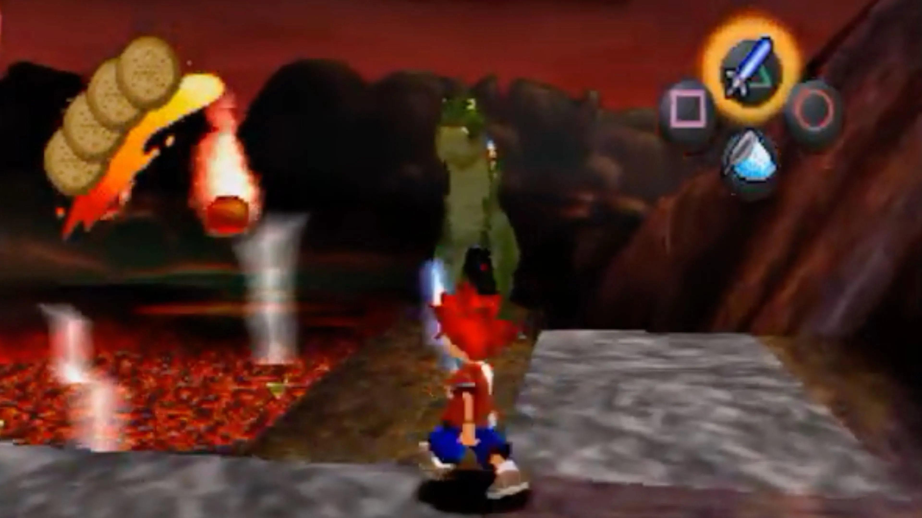 Màn hình chơi Ape Escape với đồ họa 3D đầy màu sắc và nhân vật Spike