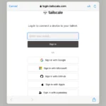 Màn hình đăng nhập của Tailscale, nơi người dùng chọn phương thức đăng nhập để truy cập tài khoản của mình.