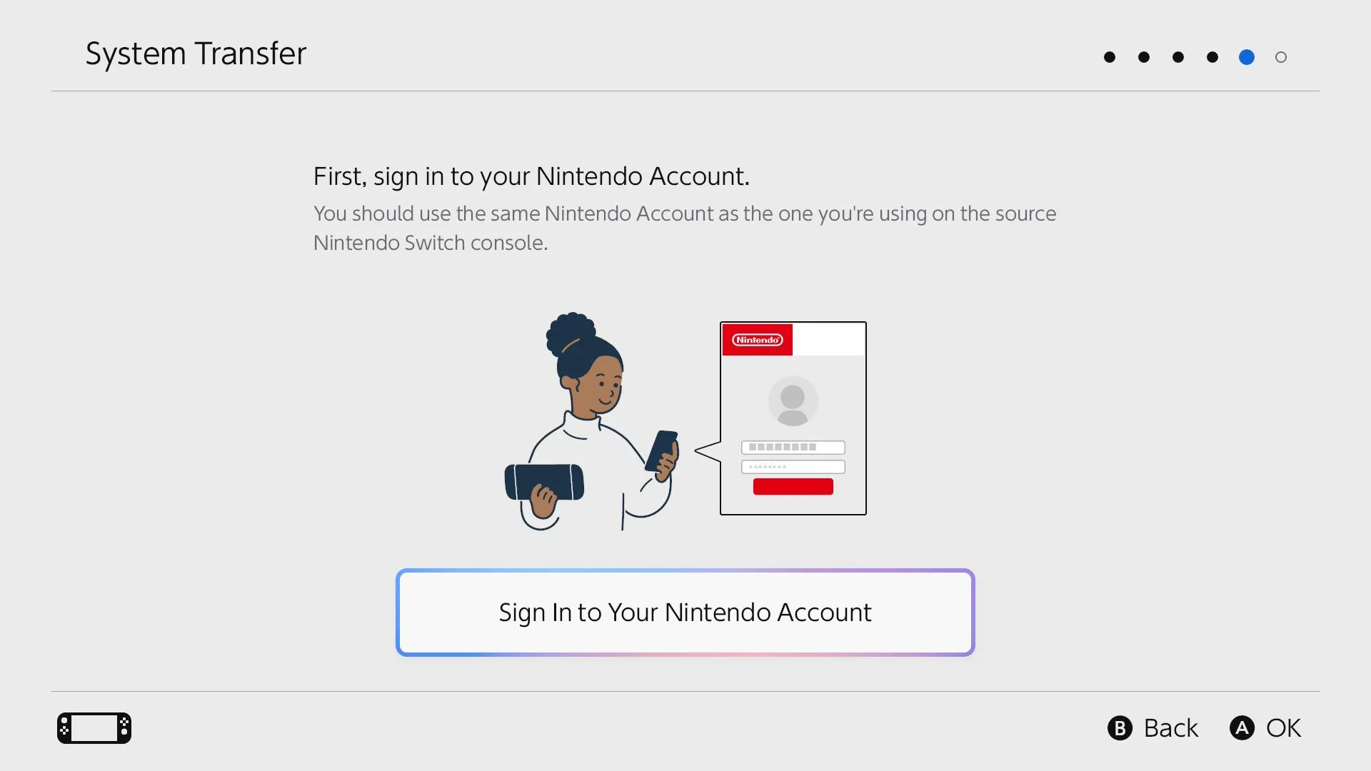 Màn hình đăng nhập tài khoản Nintendo trên Nintendo Switch 2, yêu cầu sử dụng tài khoản trùng khớp với Switch cũ để chuyển dữ liệu.