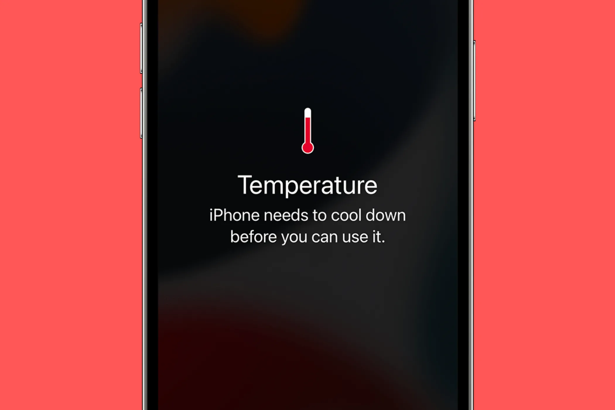 Màn hình iPhone hiển thị thông báo cảnh báo nhiệt độ cao, cho thấy thiết bị đang bị quá nhiệt và cần được làm mát.