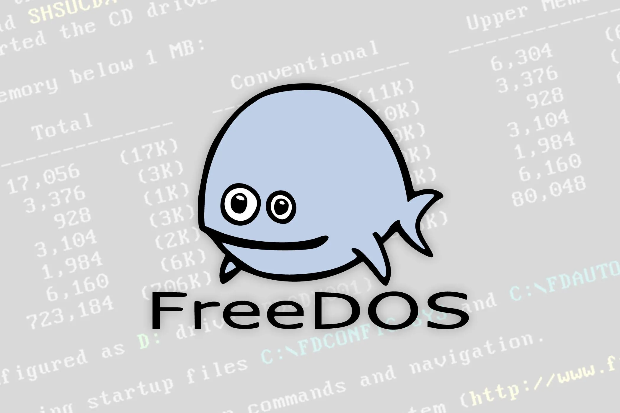 Màn hình máy tính hiển thị giao diện dòng lệnh của FreeDOS, hệ điều hành mã nguồn mở tương thích với MS-DOS.
