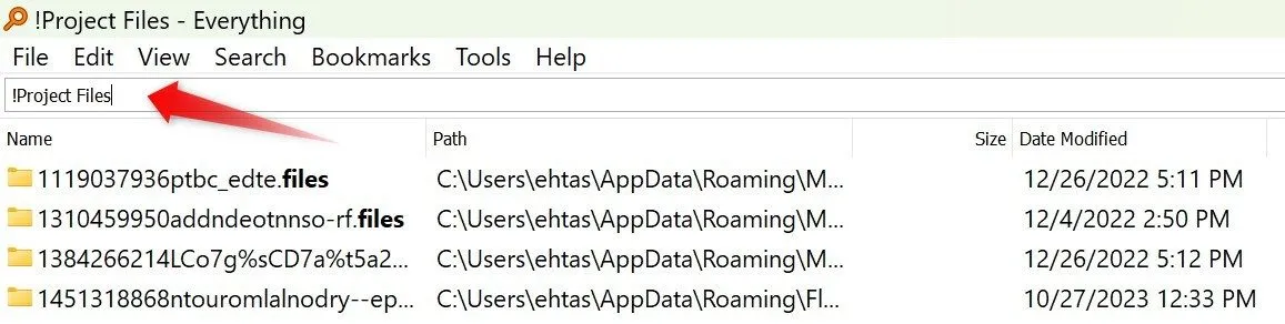 Màn hình tìm kiếm file siêu tốc với ứng dụng Everything trên hệ điều hành Windows.