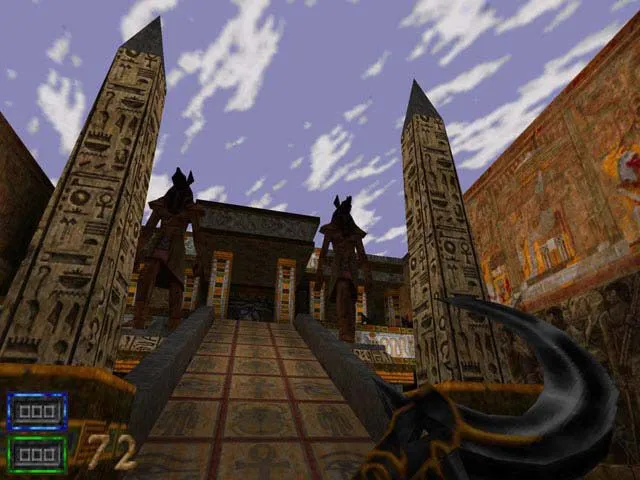 Màn hình trò chơi Hexen II gốc, minh họa đồ họa 3D thô sơ thời kỳ đầu của game bắn súng nhập vai, vẫn mang lại trải nghiệm độc đáo.