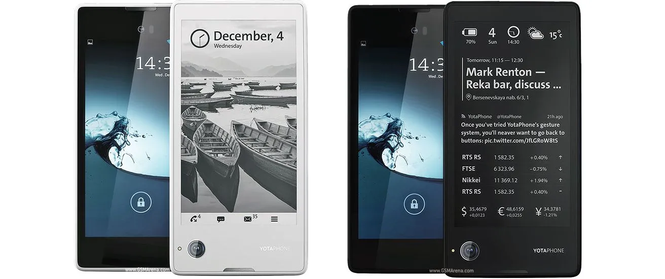 Mặt sau của YotaPhone với màn hình E-Ink hiển thị thông báo