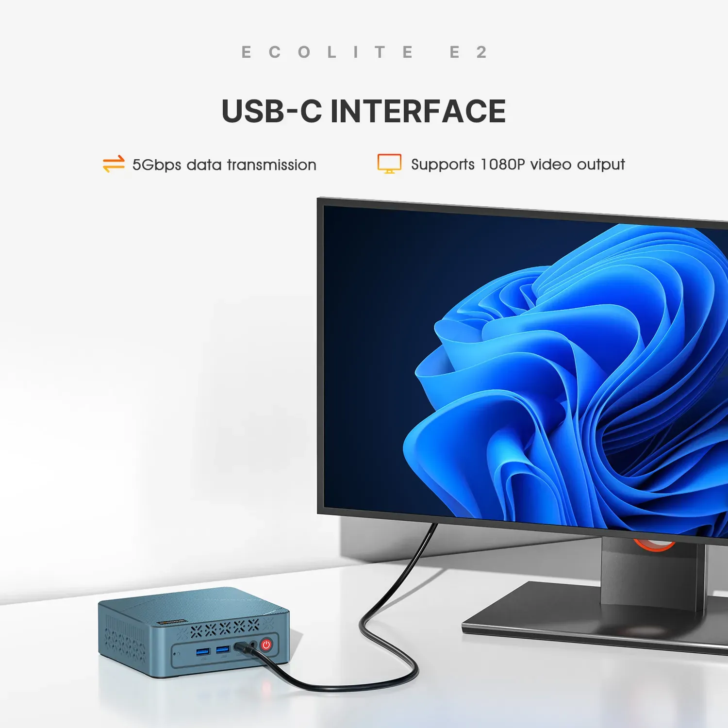 Máy tính mini BOSGAME E2 với các cổng kết nối đa dạng