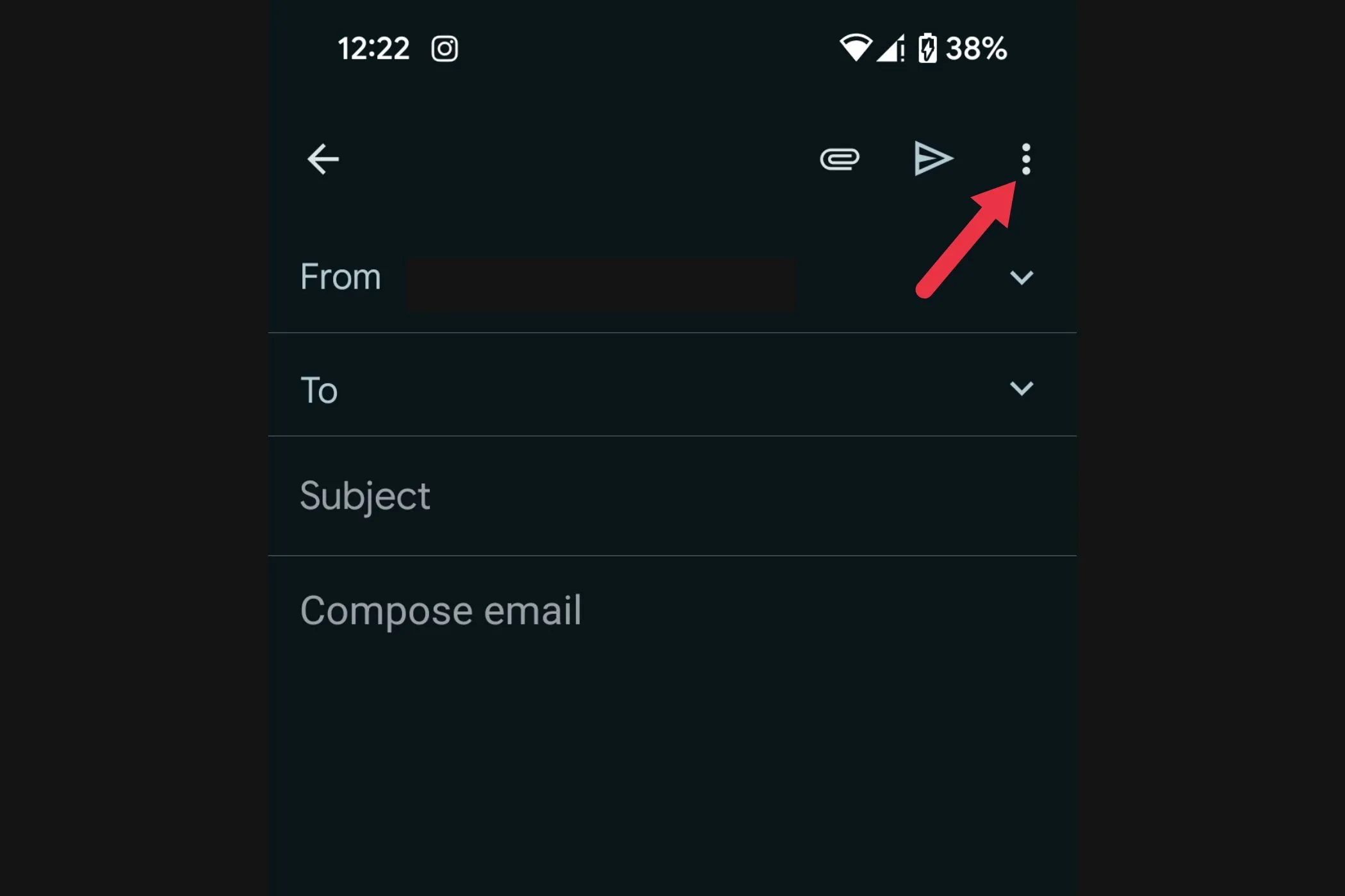 Menu ba chấm ở góc trên bên phải màn hình soạn thảo email trong Gmail