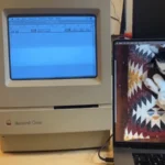 Minh họa dự án MacFriends: Con trỏ chuột di chuyển mượt mà từ màn hình Mac hiện đại sang Macintosh Classic