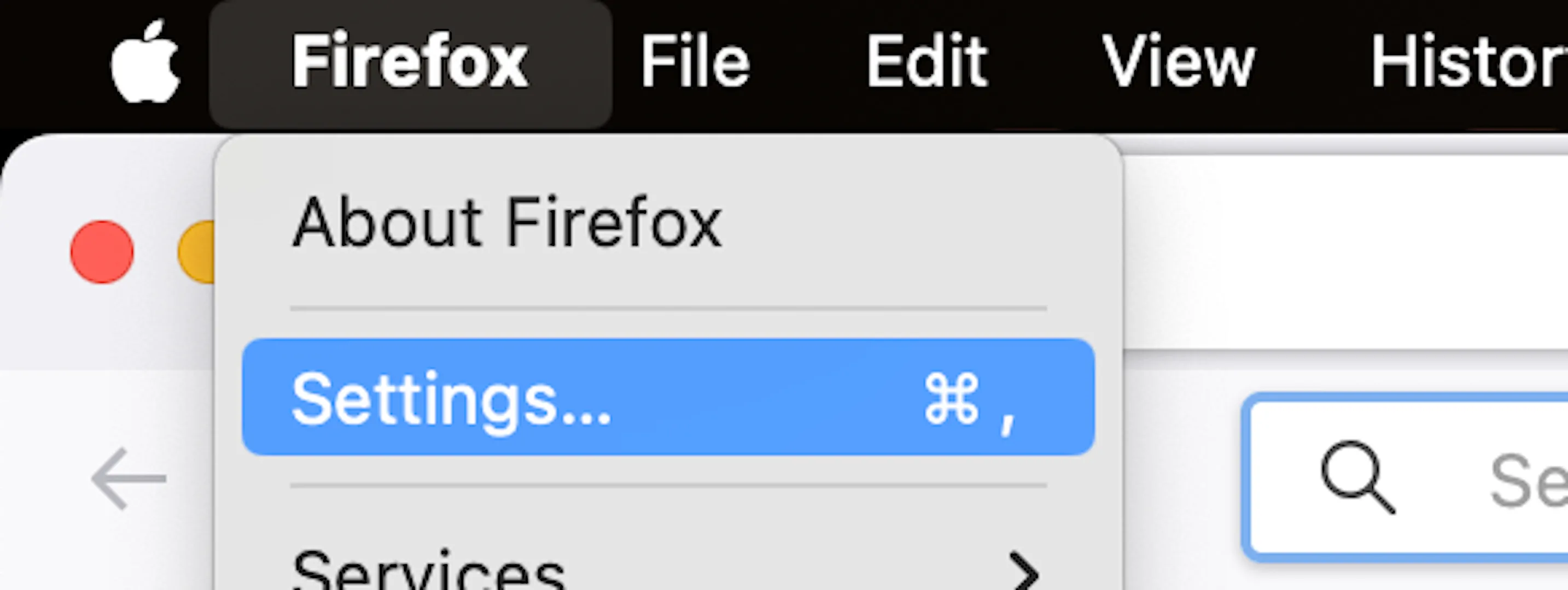 Mở Cài đặt Firefox để truy cập các tùy chọn cấu hình nâng cao