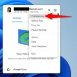 Mở cài đặt tùy chọn Google Drive trên khay hệ thống