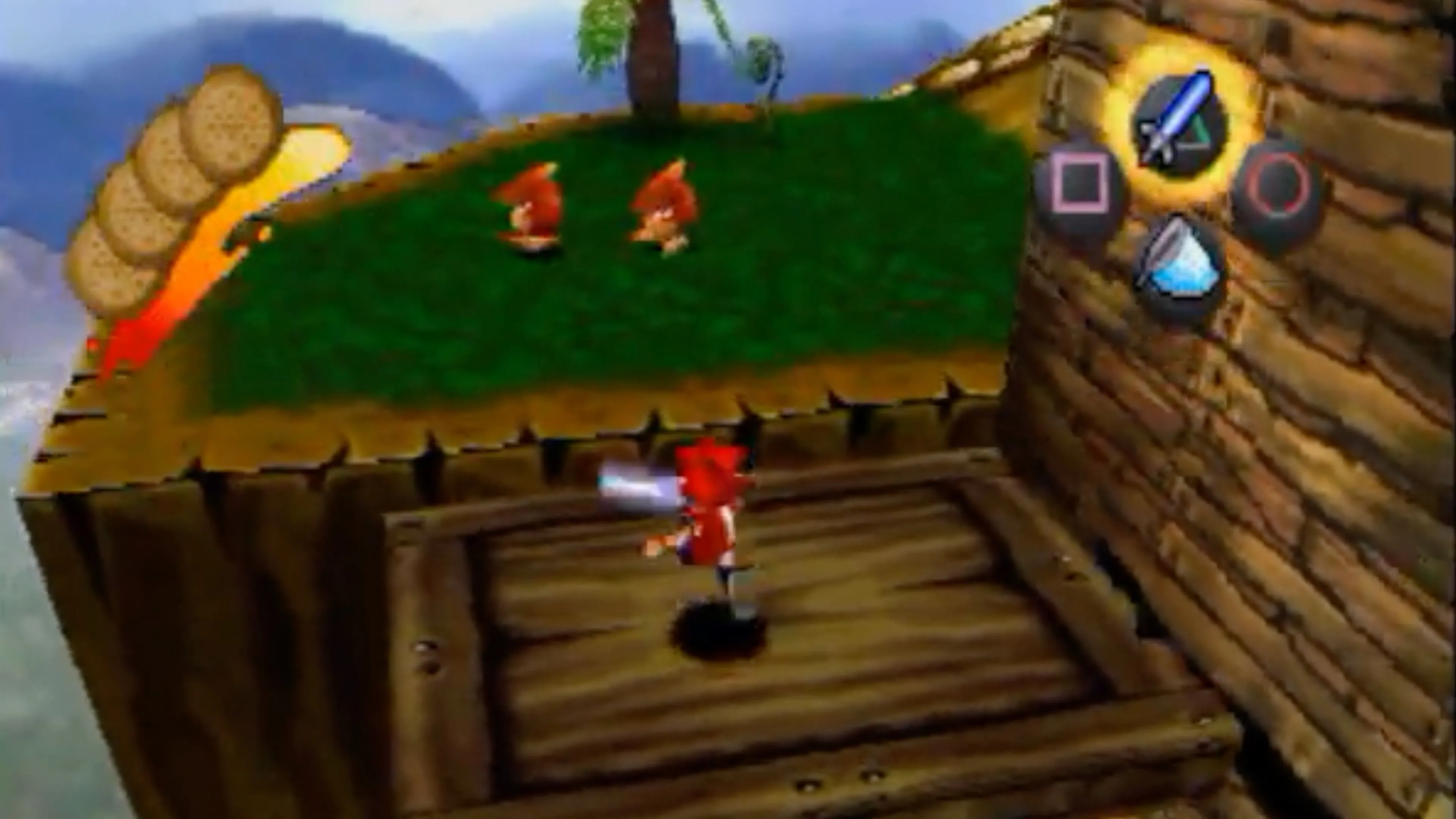 Một cảnh trong game Ape Escape hiển thị môi trường và các nhân vật