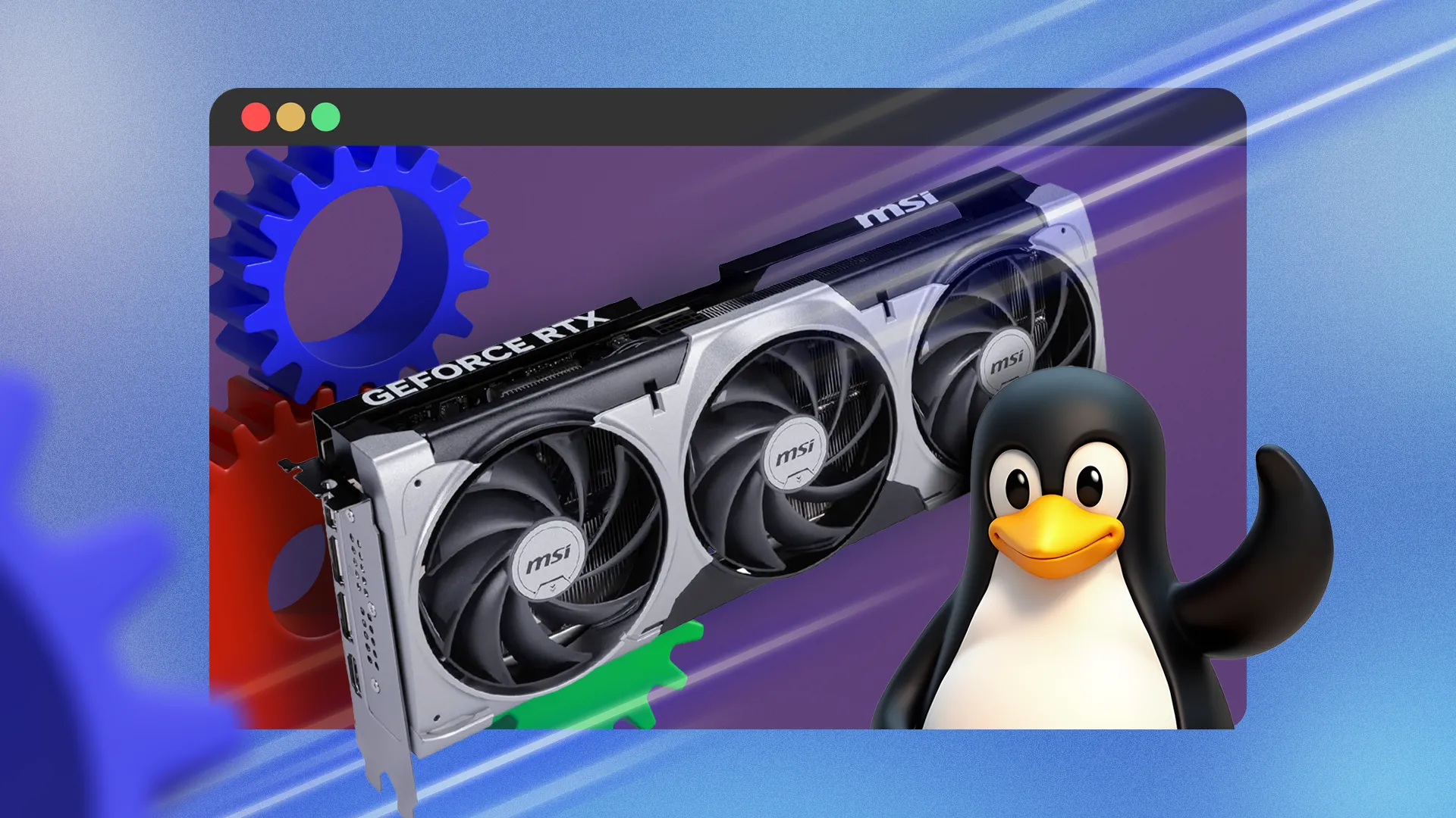 Một cửa sổ terminal Linux hiển thị thông tin GPU cùng với linh vật Linux