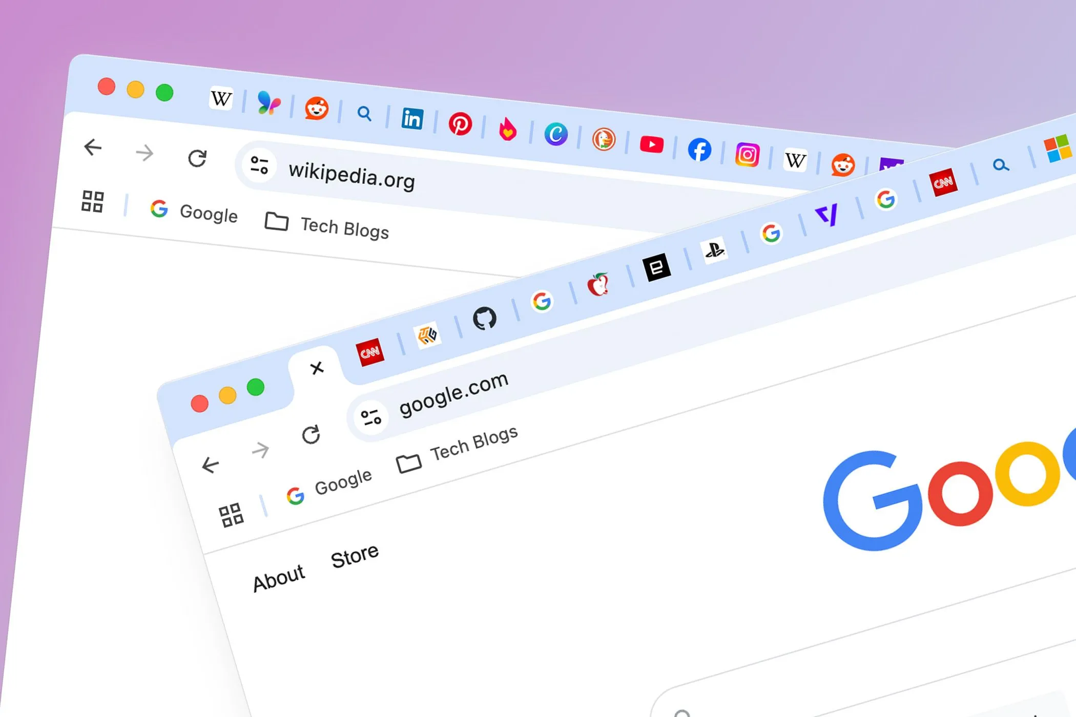 Một cửa sổ trình duyệt Chrome với hàng chục tab đang mở, thể hiện sự lộn xộn trong quản lý tab.