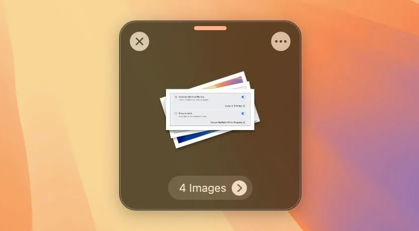 Một giá đỡ Dropover trên màn hình macOS chứa nhiều tệp tin.