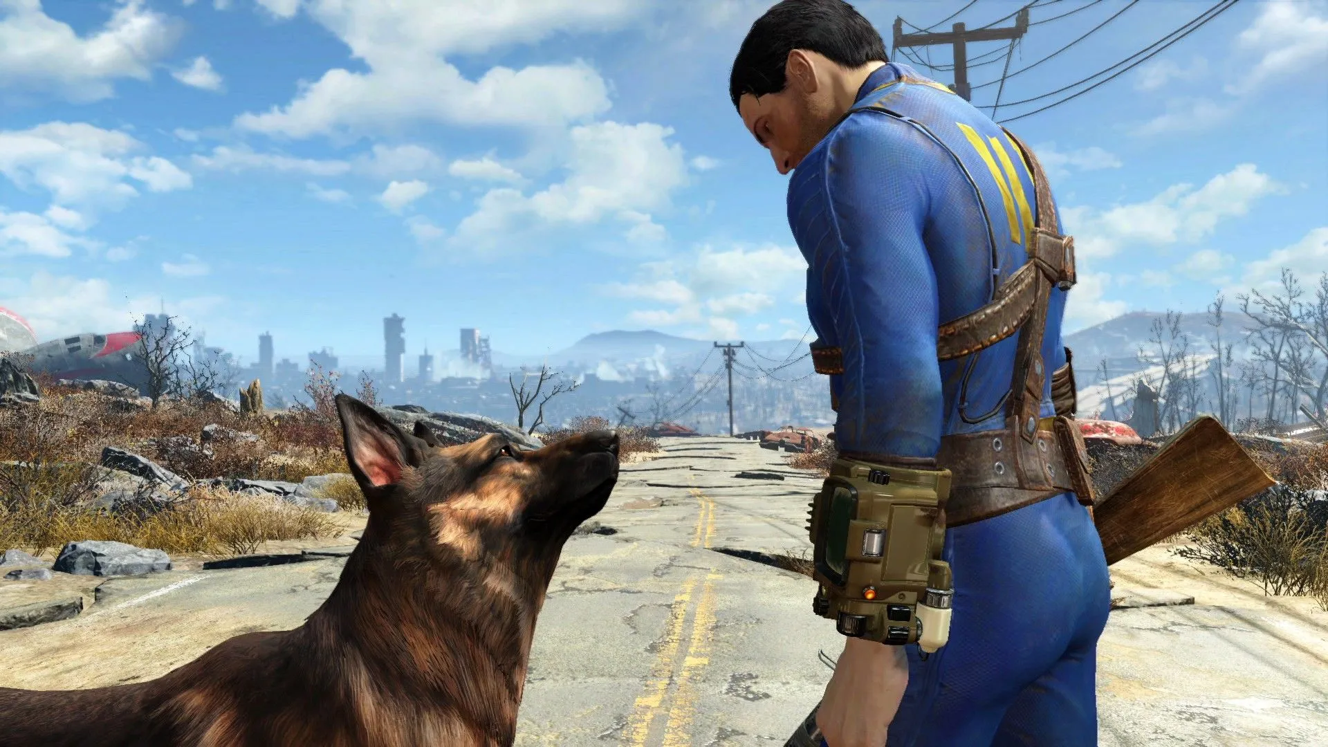 Nate và Dogmeat trong Fallout 4, một tựa game điển hình với sự hỗ trợ mod trên cả PC và console, minh họa quá trình cấp phép mod.
