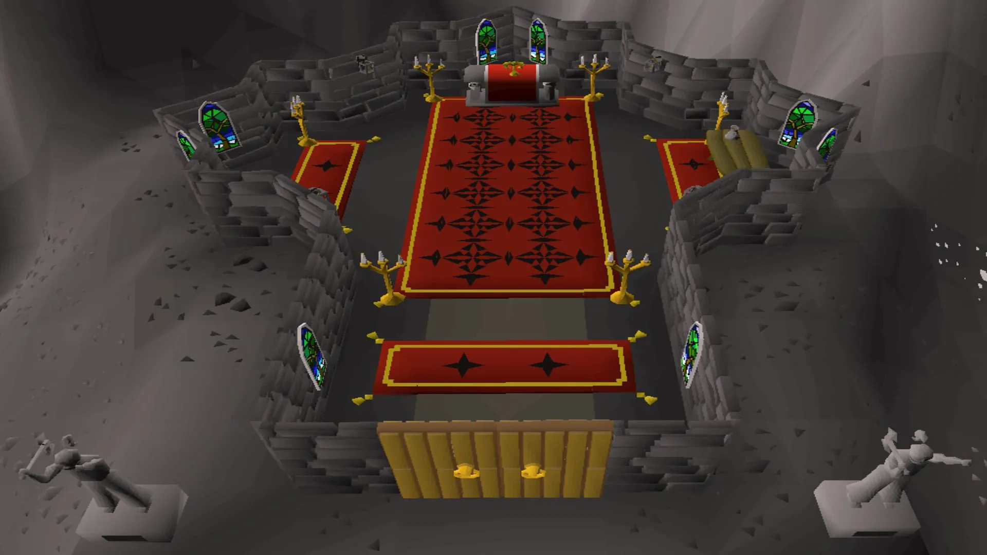 Ngôi đền Chaos Temple giữa vùng Wilderness hiểm nguy trong Old School RuneScape, minh họa khu vực PvE có PvP.