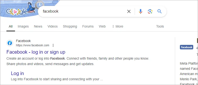 Người dùng tìm kiếm Facebook trên Google thay vì nhập trực tiếp địa chỉ