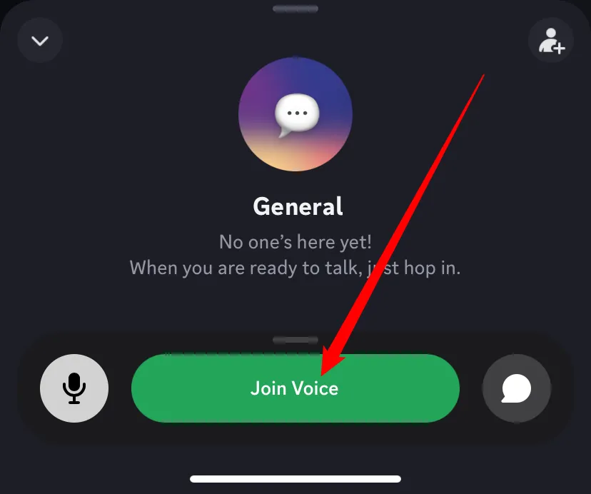 Nhấn &quot;Join Voice&quot; để tham gia kênh thoại trên Discord di động.