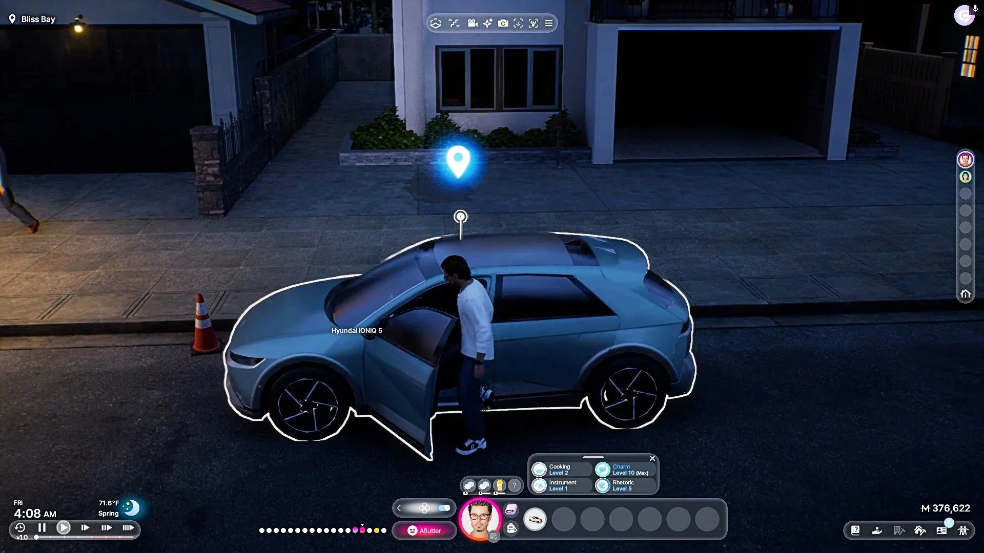 Nhân vật InZOI bước vào xe trên phố, thể hiện tính năng lái xe đầy đủ trong game.