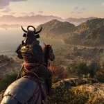 Nhân vật samurai Yasuke trong Assassin's Creed Shadows đứng trên đỉnh núi nhìn xuống, biểu trưng cho sự lặp lại ý tưởng trong game AAA.
