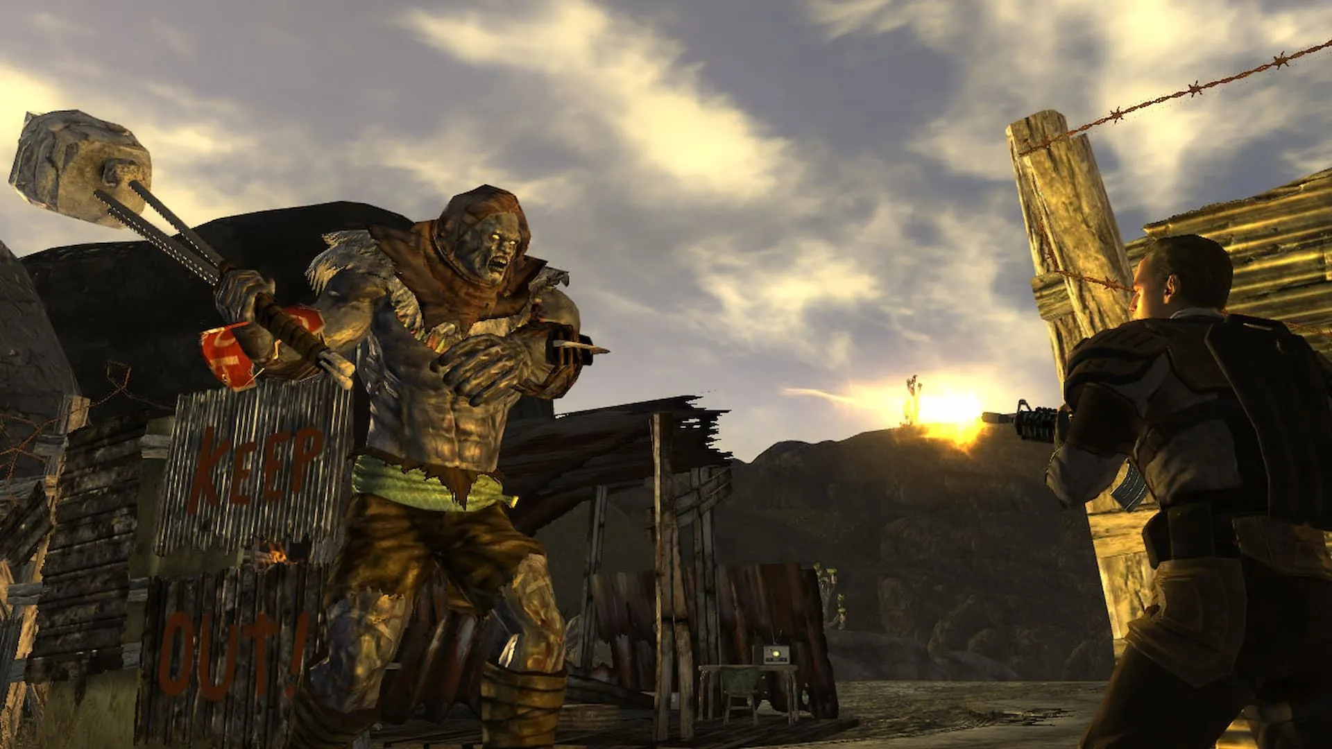 Nhân vật trong Fallout New Vegas đối mặt với Nightkin, một thử thách có thể vượt qua bằng đối thoại
