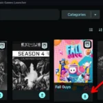 Nút cài đặt game Fall Guys trên giao diện Heroic Games Launcher, cho thấy quá trình thiết lập game trên Linux.