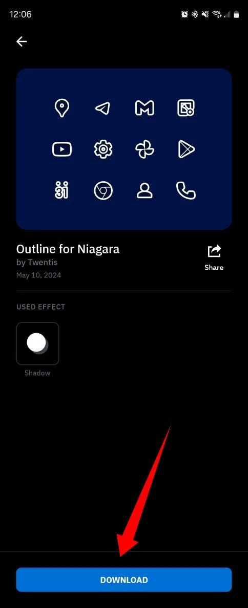 Nút &quot;Download&quot; màu xanh nổi bật trong Icon Pack Studio, cho phép tải gói icon về thư viện của bạn.