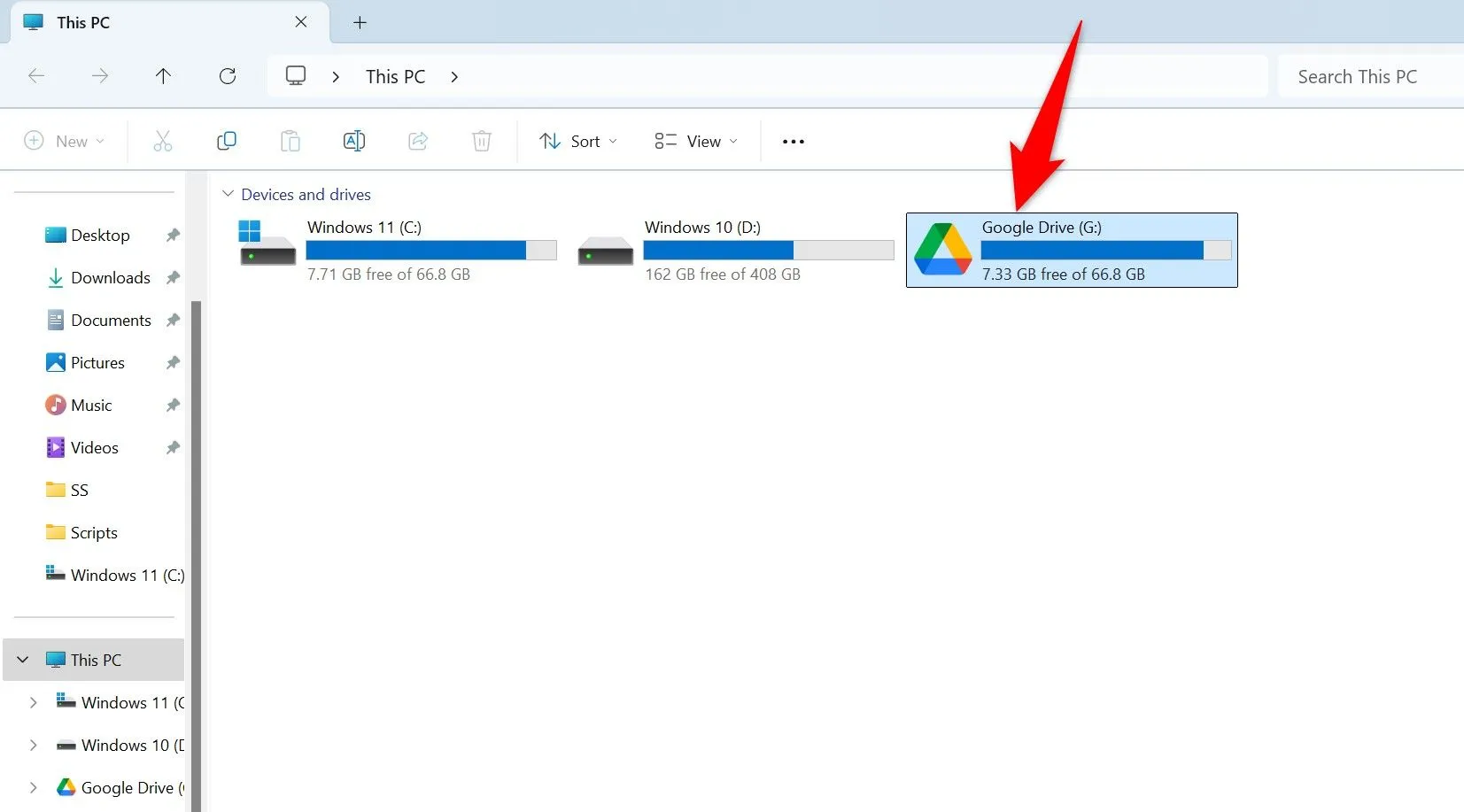 Ổ đĩa ảo Google Drive xuất hiện trong File Explorer của Windows 11