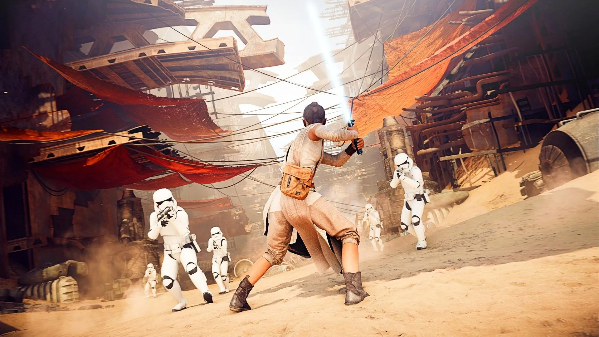 Rey chiến đấu với Stormtrooper trong Star Wars Battlefront 2, gợi mở về một phiên bản reboot có thể làm mới cốt truyện và lối chơi.