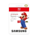 Thẻ nhớ Samsung microSD Express 256GB với biểu tượng Mario, minh họa thẻ nhớ tốc độ cao cho Nintendo Switch 2