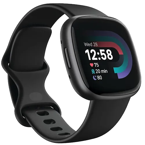 Thẻ thông tin sản phẩm đồng hồ thông minh Fitbit Versa 4, giới thiệu các tính năng theo dõi sức khỏe và luyện tập.