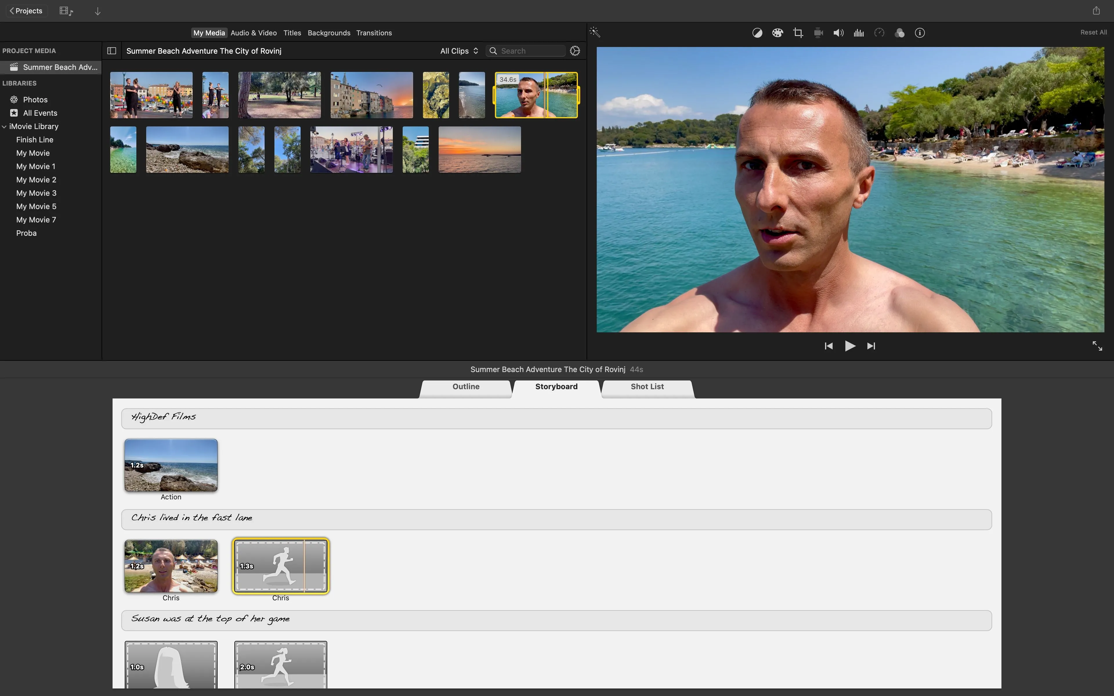 Thêm video vào vị trí giữ chỗ storyboard trong iMovie cho Mac.